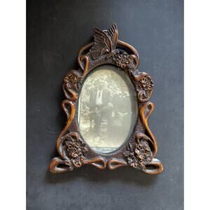 Hand Carved Nouveau Butterfly and Floral Vine Wood Frame 8" x 6"